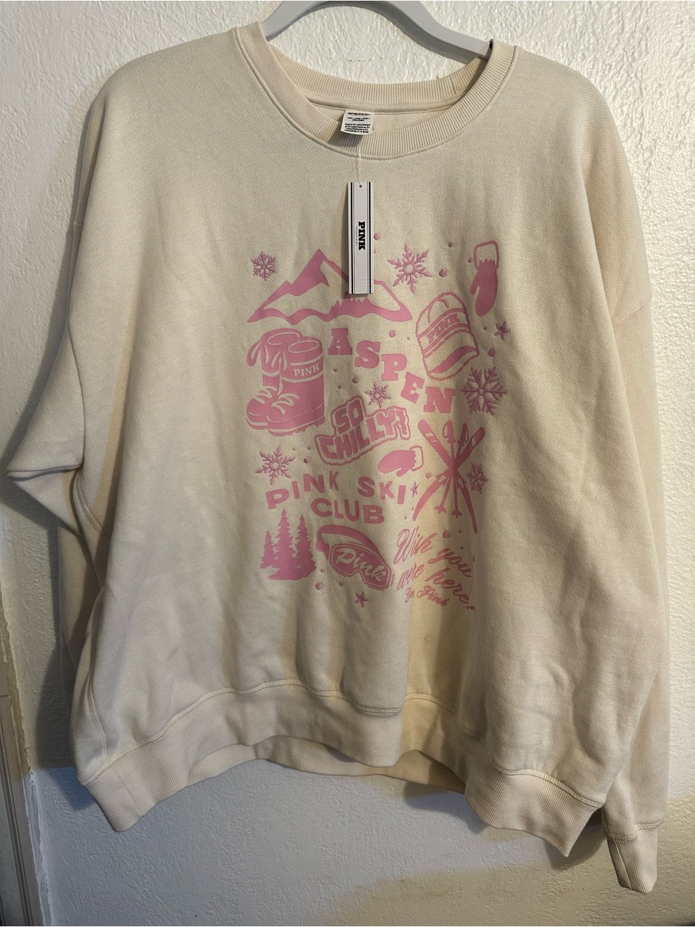 PINK Victoria's Secret Cream Crewneck with Pink Aspen Graphic